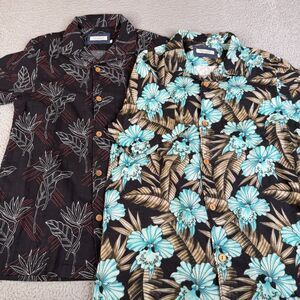 LOT OF 2 ACE RIVINGTON Shirt Mens S Blue Black Floral Button Hawaiian Aloha Camp